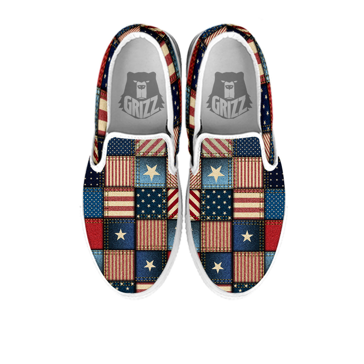 Patchwork Denim American Print Pattern White Slip On Shoes-grizzshop