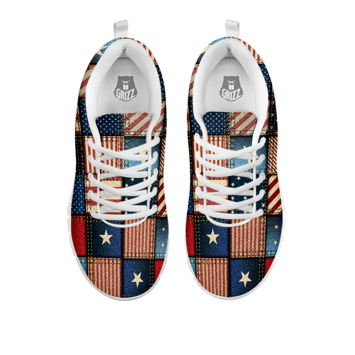 Patchwork Denim American Print Pattern White Sneaker-grizzshop
