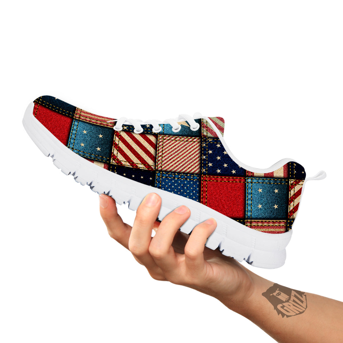 Patchwork Denim American Print Pattern White Sneaker-grizzshop