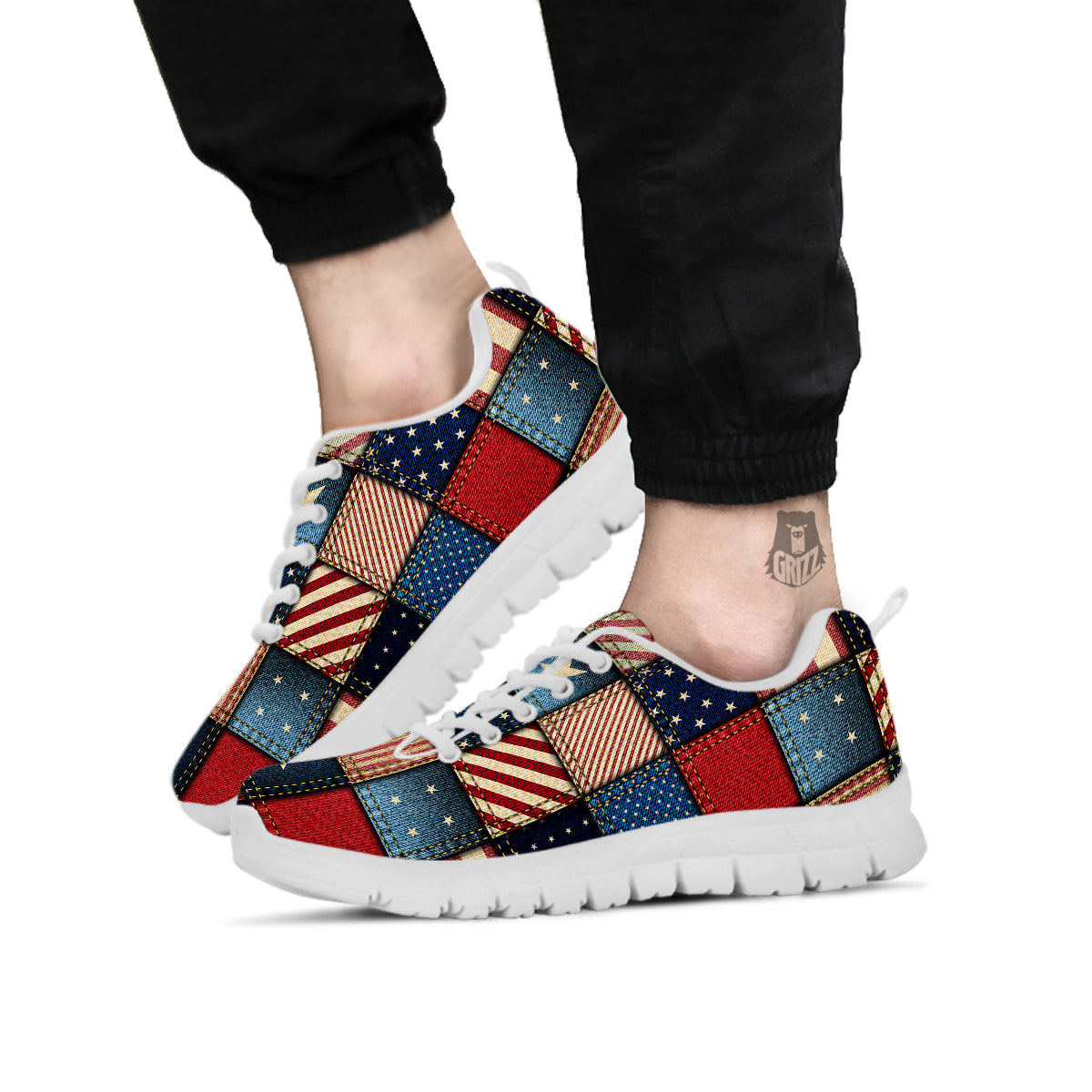 Patchwork Denim American Print Pattern White Sneaker-grizzshop