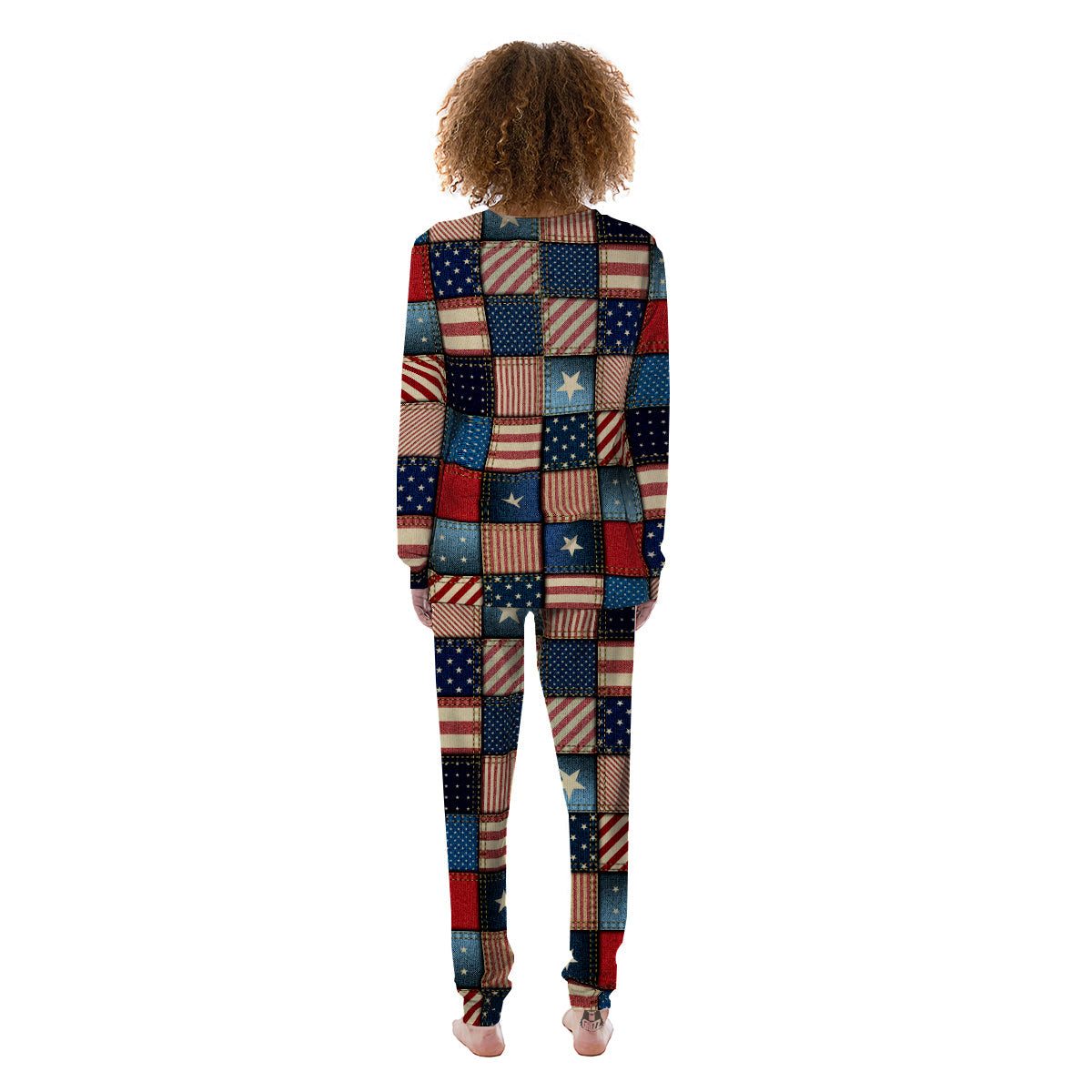 Patchwork Denim American Print Pattern Women's Pajamas-grizzshop