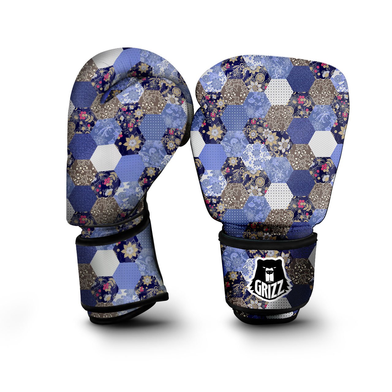 Patchwork Denim And Plaid Print Pattern Boxing Gloves-grizzshop