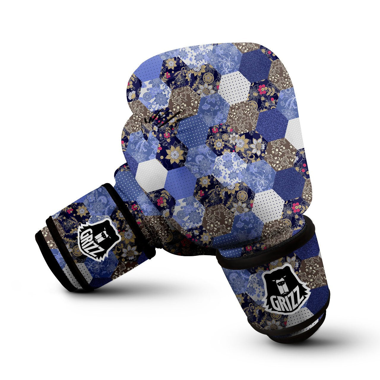 Patchwork Denim And Plaid Print Pattern Boxing Gloves-grizzshop