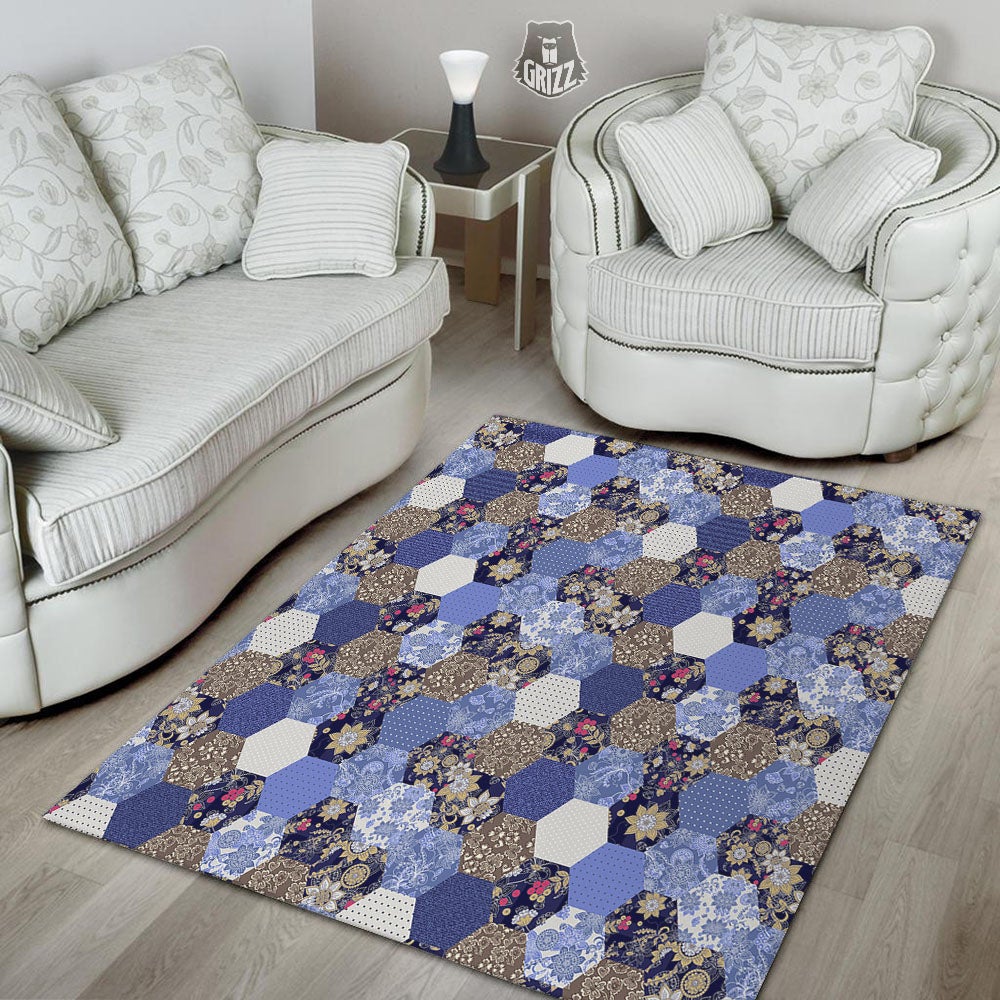 Patchwork Denim And Plaid Print Pattern Floor Mat-grizzshop