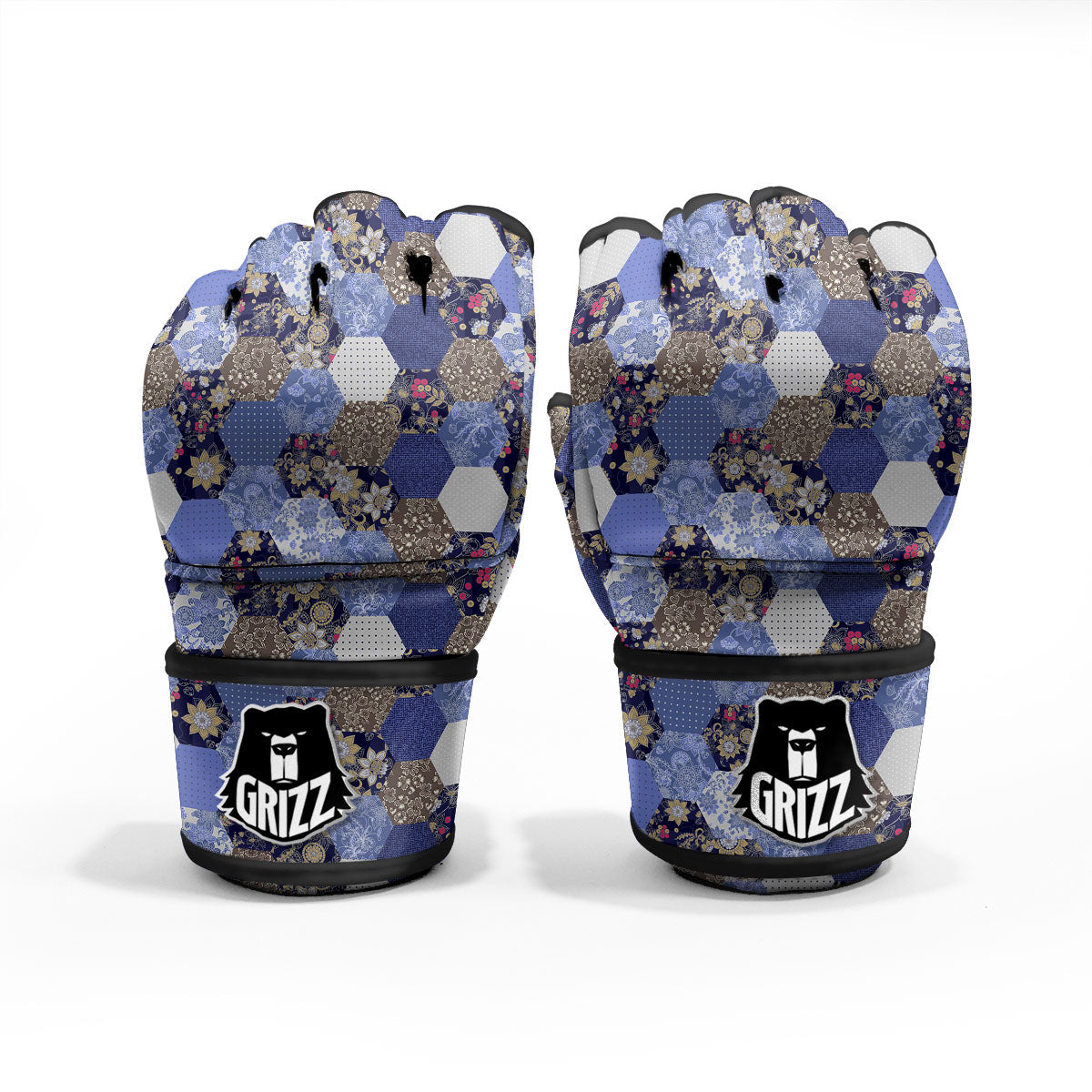 Patchwork Denim And Plaid Print Pattern MMA Gloves-grizzshop
