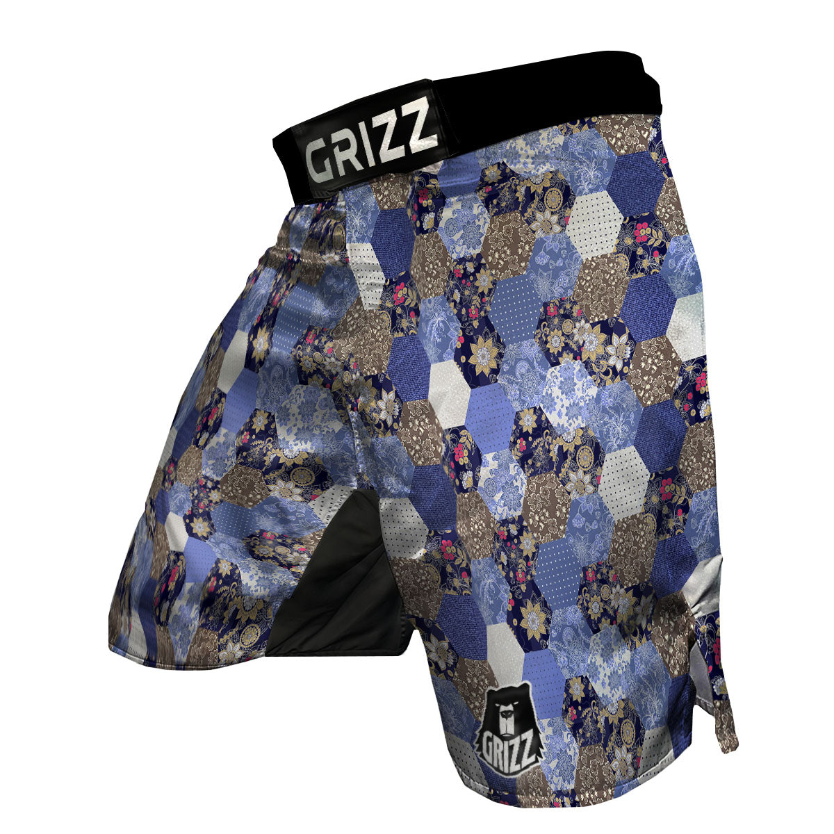 Patchwork Denim And Plaid Print Pattern MMA Shorts-grizzshop