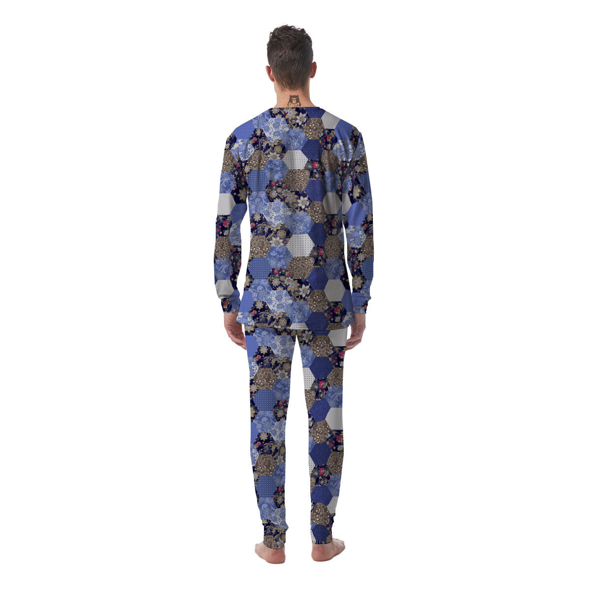 Patchwork Denim And Plaid Print Pattern Men's Pajamas-grizzshop