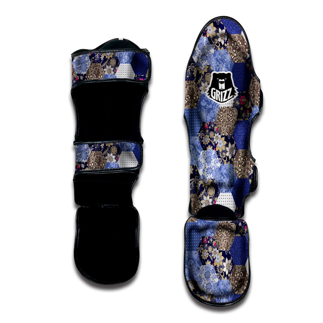 Patchwork Denim And Plaid Print Pattern Muay Thai Shin Guards-grizzshop