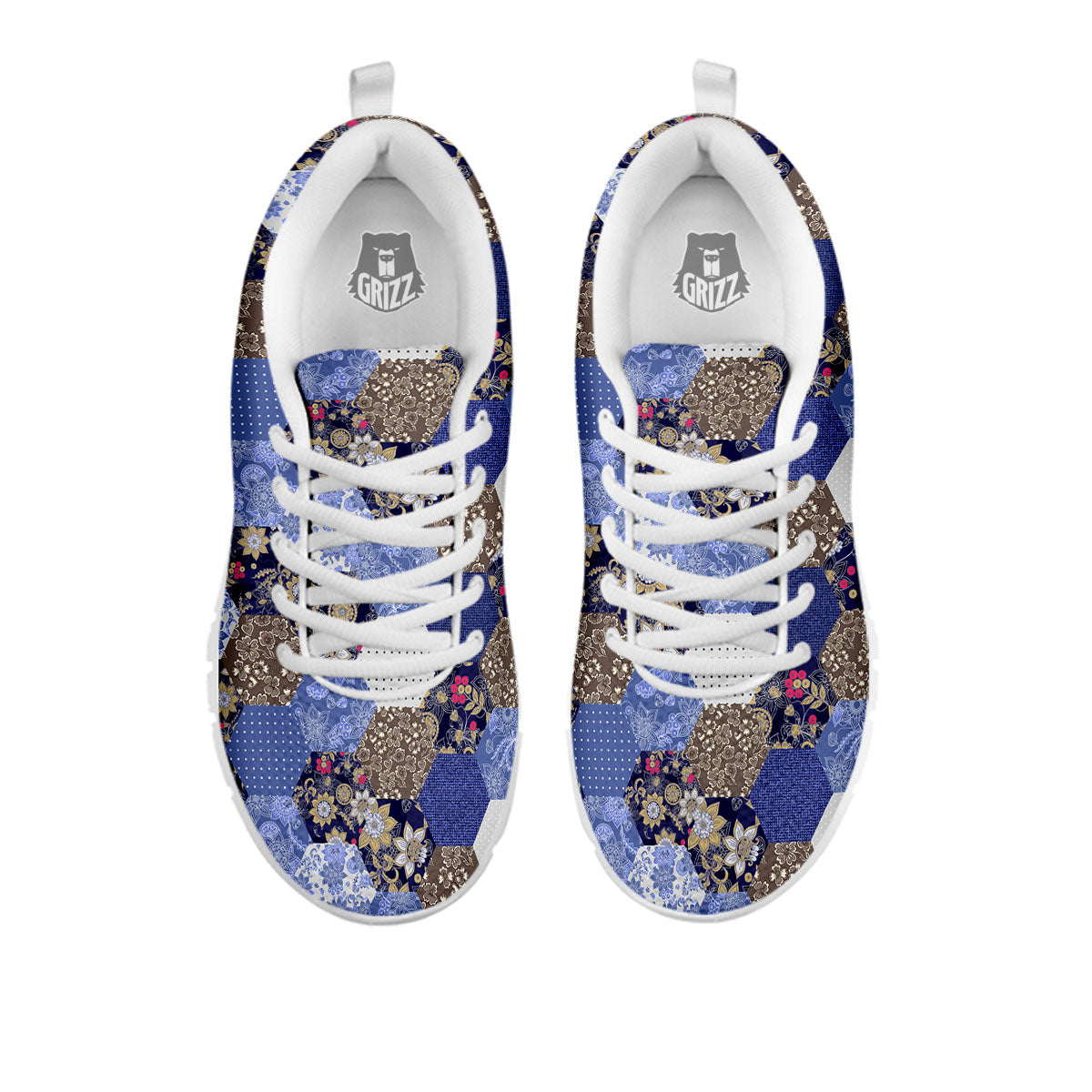Patchwork Denim And Plaid Print Pattern White Sneaker-grizzshop