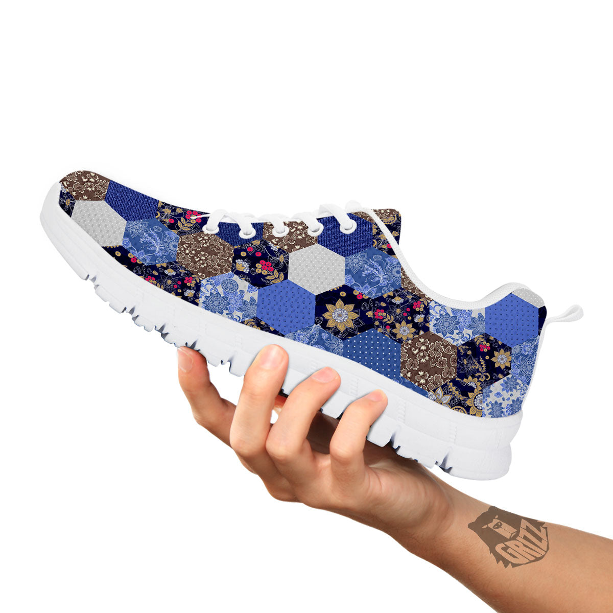 Patchwork Denim And Plaid Print Pattern White Sneaker-grizzshop