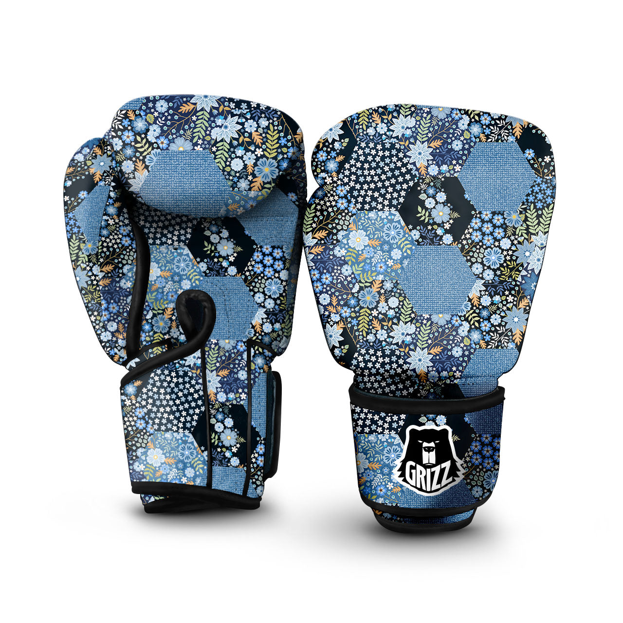 Patchwork Ethnic Floral Print Pattern Boxing Gloves-grizzshop