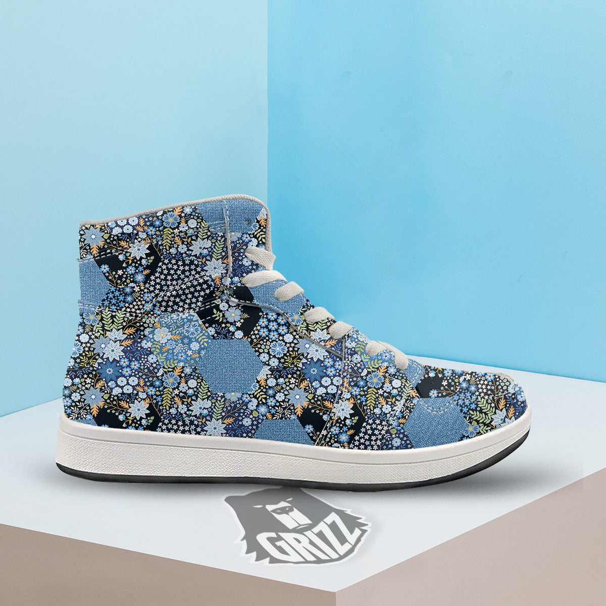 Patchwork Ethnic Floral Print Pattern High Top Sneakers-grizzshop