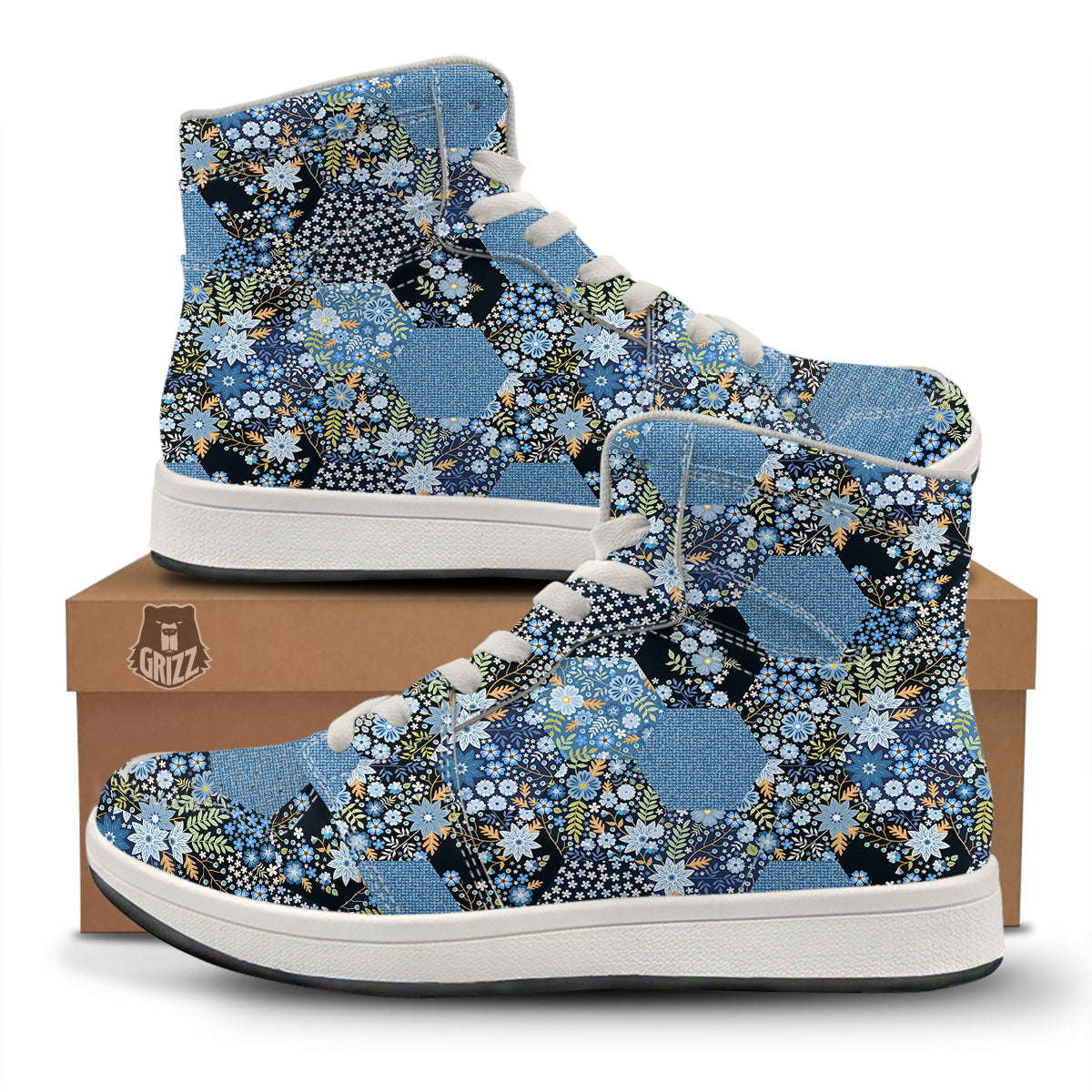 Patchwork Ethnic Floral Print Pattern High Top Sneakers-grizzshop