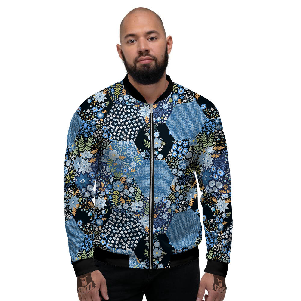 Patchwork Ethnic Floral Print Pattern Men's Bomber Jacket-grizzshop