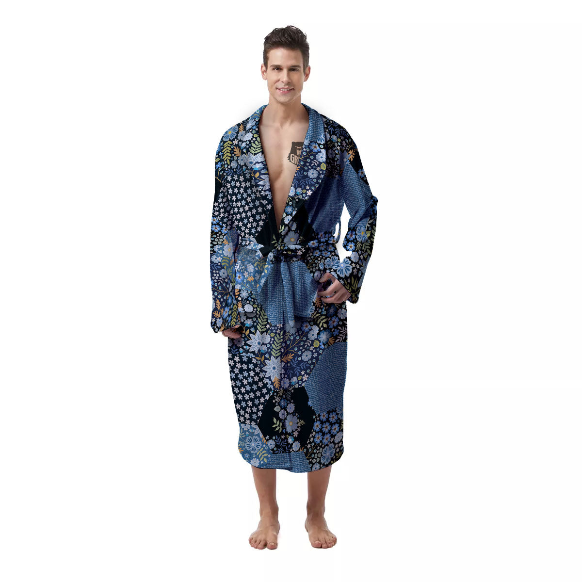 Patchwork Ethnic Floral Print Pattern Men's Robe-grizzshop