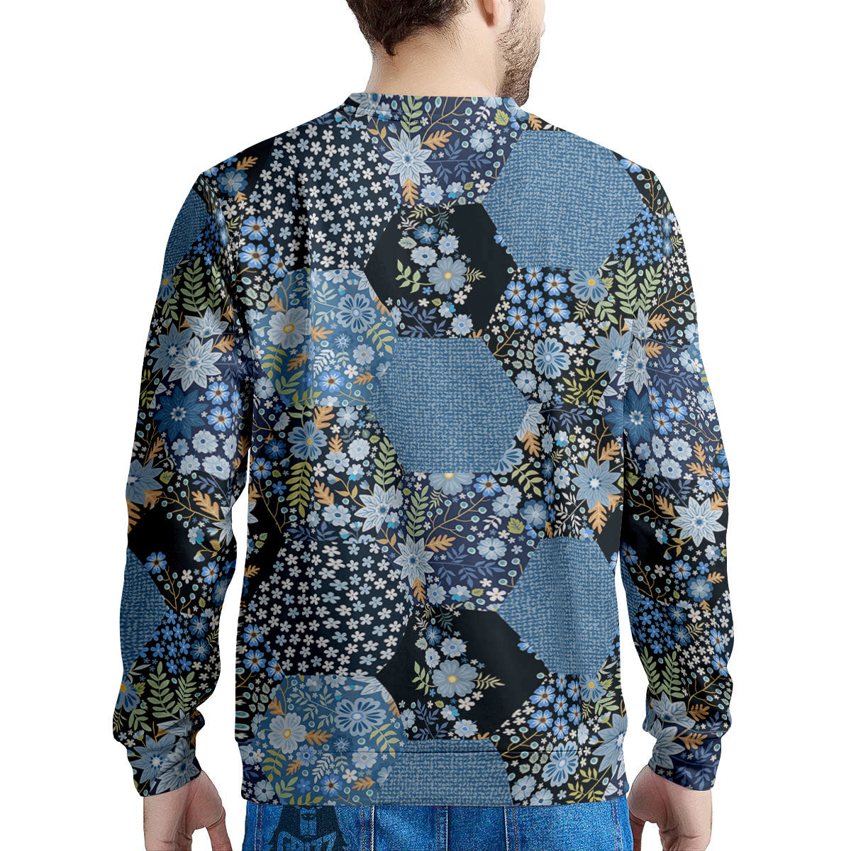 Patchwork Ethnic Floral Print Pattern Men's Sweatshirt-grizzshop