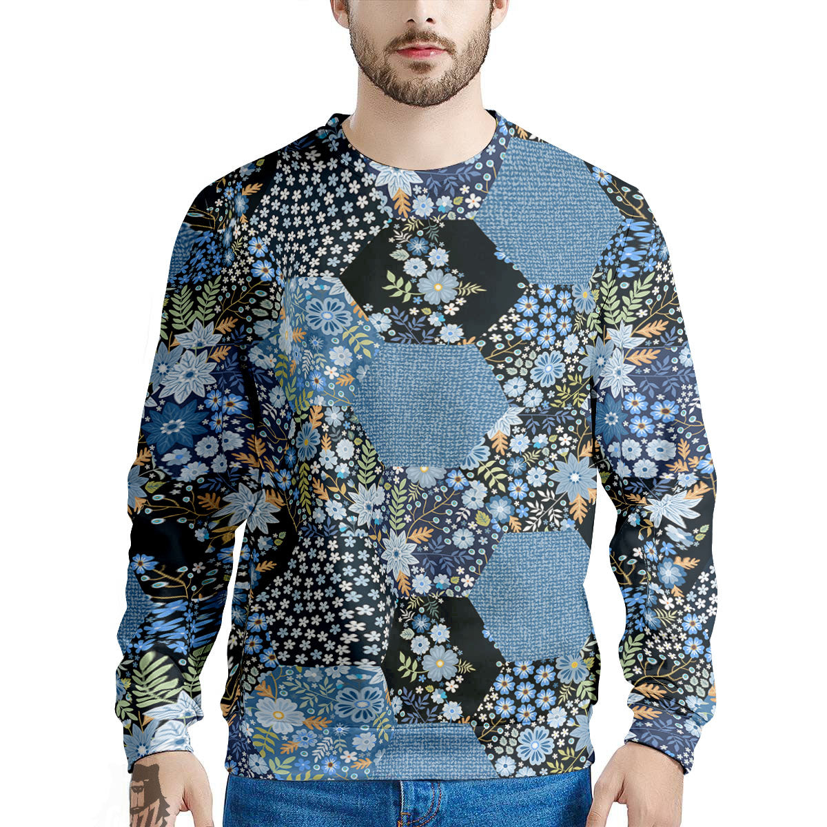 Patchwork Ethnic Floral Print Pattern Men's Sweatshirt-grizzshop