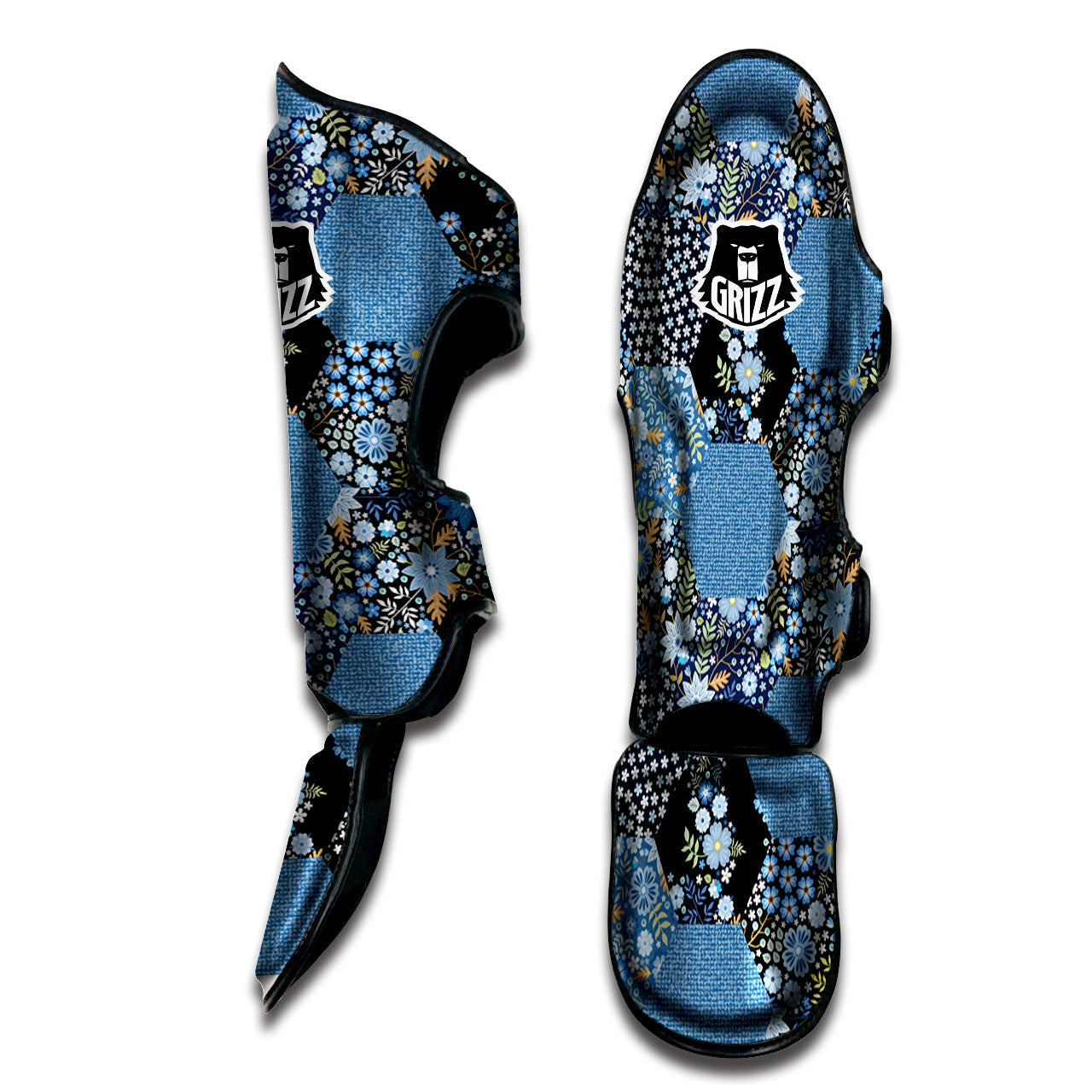 Patchwork Ethnic Floral Print Pattern Muay Thai Shin Guards-grizzshop