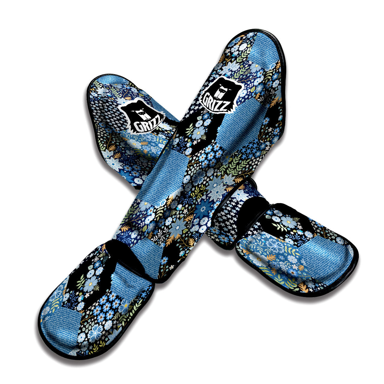Patchwork Ethnic Floral Print Pattern Muay Thai Shin Guards-grizzshop