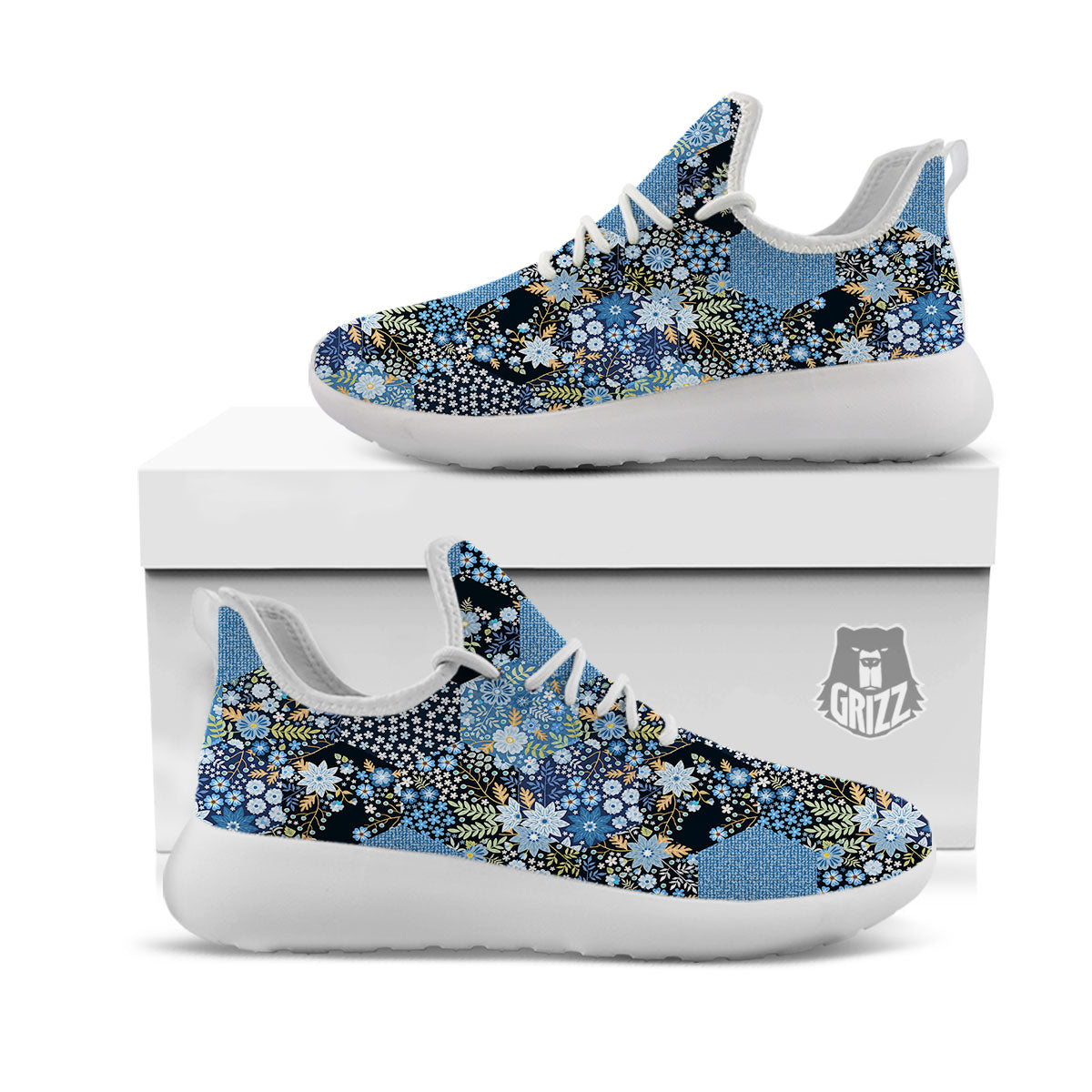 Patchwork Ethnic Floral Print Pattern White Athletic Shoes-grizzshop