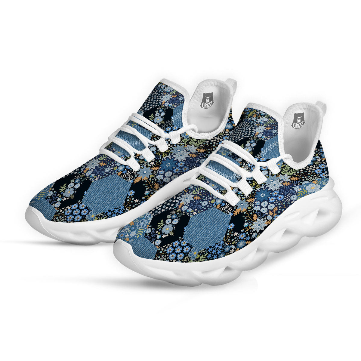 Patchwork Ethnic Floral Print Pattern White Running Shoes-grizzshop