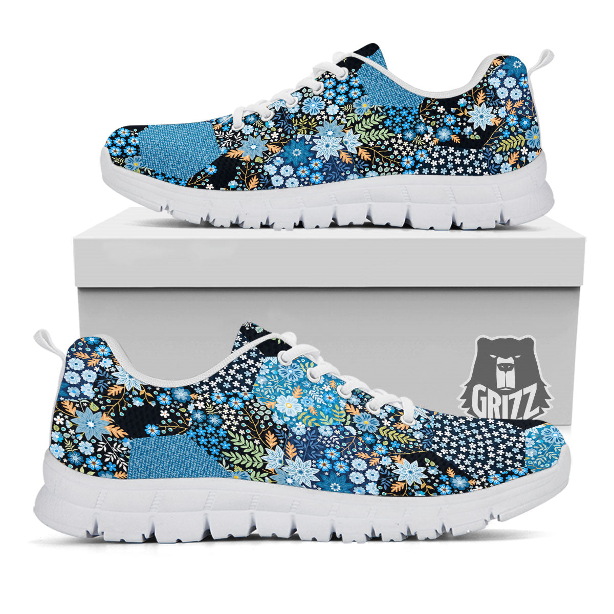 Patchwork Ethnic Floral Print Pattern White Sneaker-grizzshop