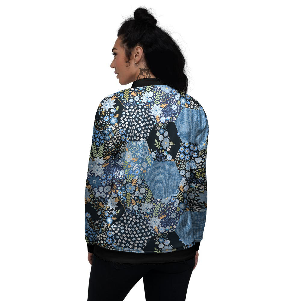 Patchwork Ethnic Floral Print Pattern Women's Bomber Jacket-grizzshop