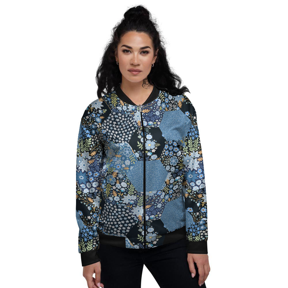 Patchwork Ethnic Floral Print Pattern Women's Bomber Jacket-grizzshop