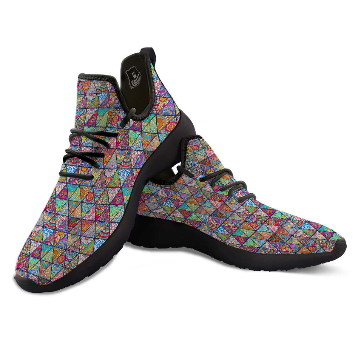 Patchwork Ethnic Mandala Print Pattern Black Athletic Shoes-grizzshop