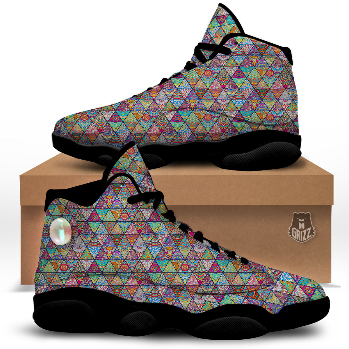 Patchwork Ethnic Mandala Print Pattern Black Basketball Shoes-grizzshop