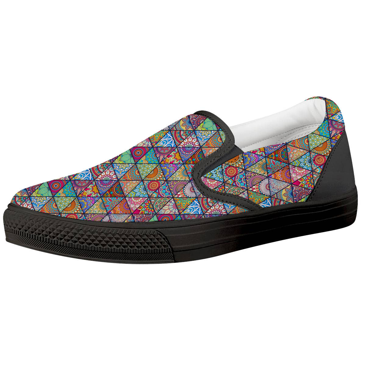 Patchwork Ethnic Mandala Print Pattern Black Slip On Shoes-grizzshop