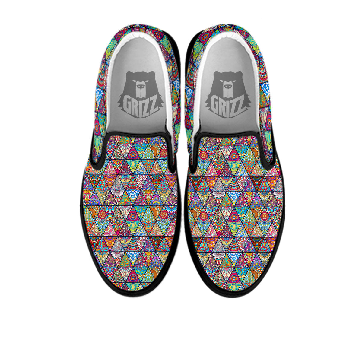 Patchwork Ethnic Mandala Print Pattern Black Slip On Shoes-grizzshop