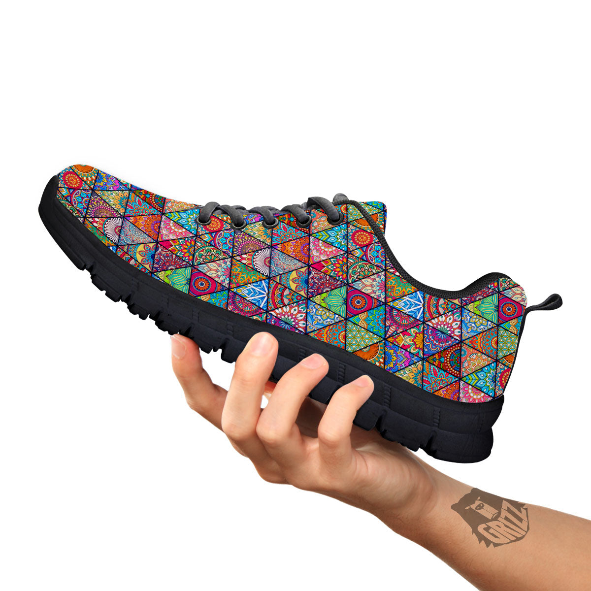 Patchwork Ethnic Mandala Print Pattern Black Sneaker-grizzshop