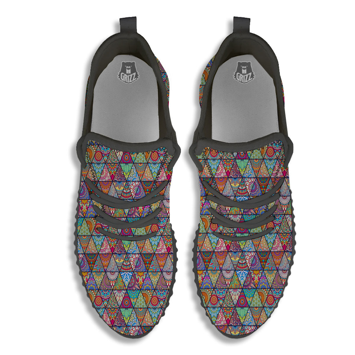 Patchwork Ethnic Mandala Print Pattern Black Walking Shoes-grizzshop