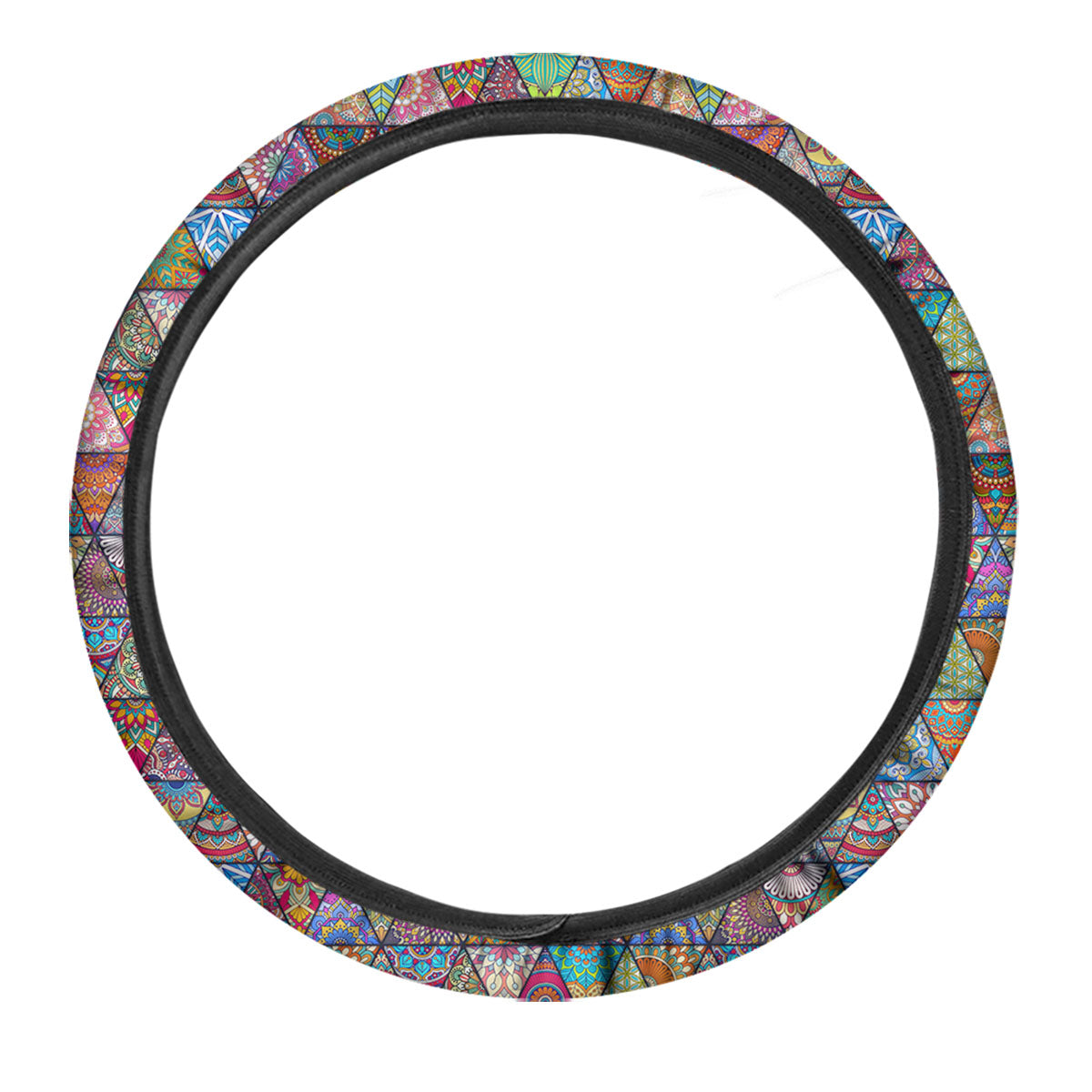 Patchwork Ethnic Mandala Print Pattern Car Steering Wheel Cover-grizzshop