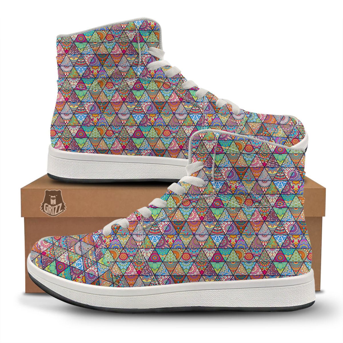 Patchwork Ethnic Mandala Print Pattern High Top Sneakers-grizzshop