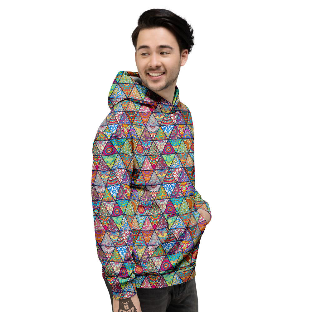 Patchwork Ethnic Mandala Print Pattern Men's Hoodie-grizzshop