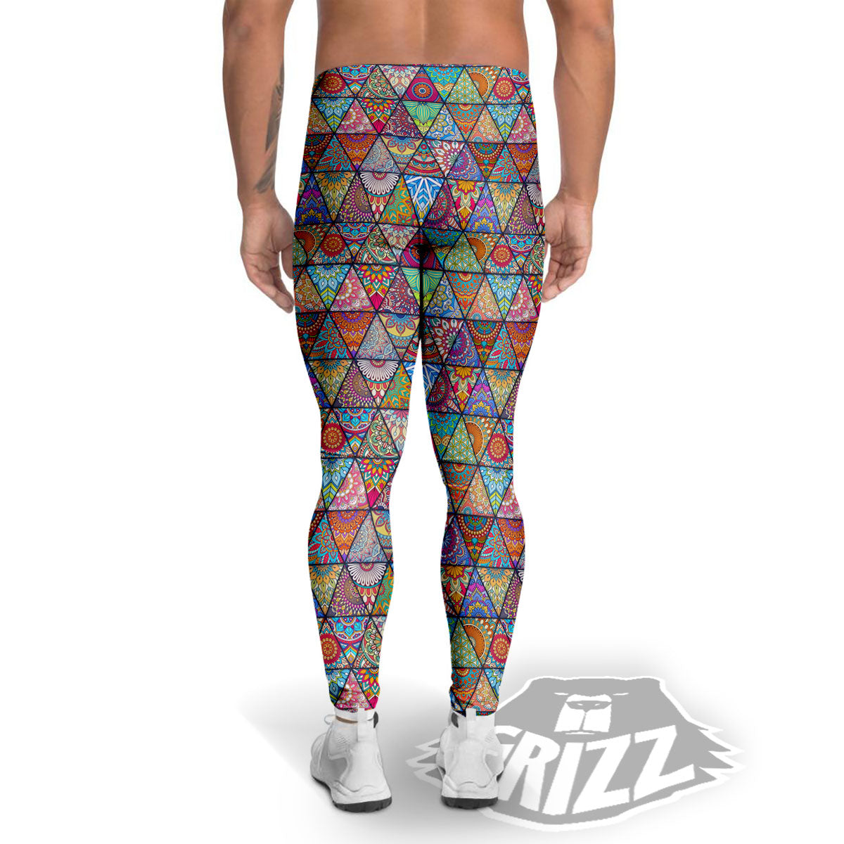 Patchwork Ethnic Mandala Print Pattern Men's Leggings-grizzshop