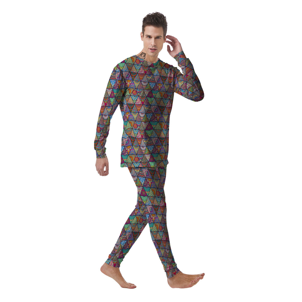 Patchwork Ethnic Mandala Print Pattern Men's Pajamas-grizzshop