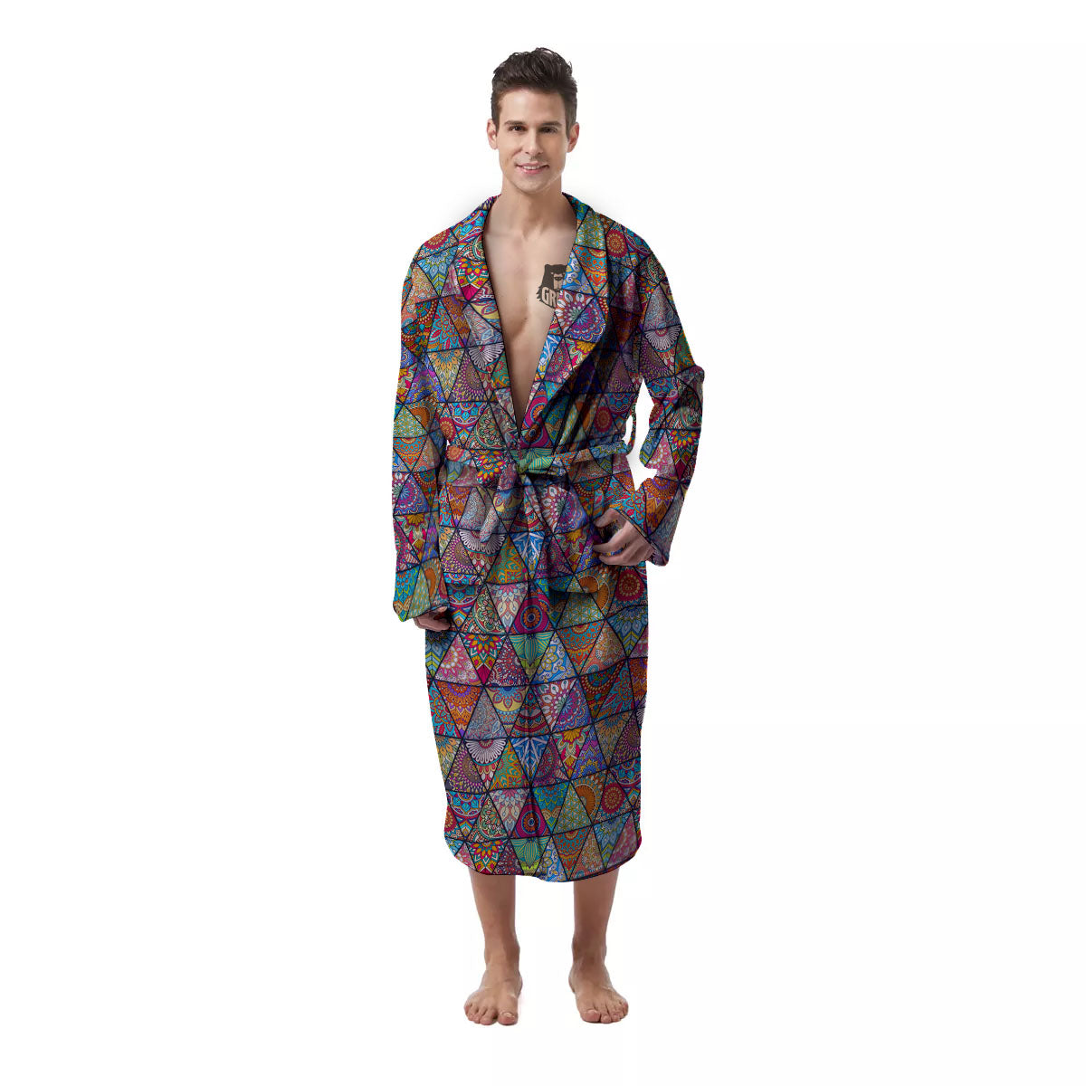 Patchwork Ethnic Mandala Print Pattern Men's Robe-grizzshop