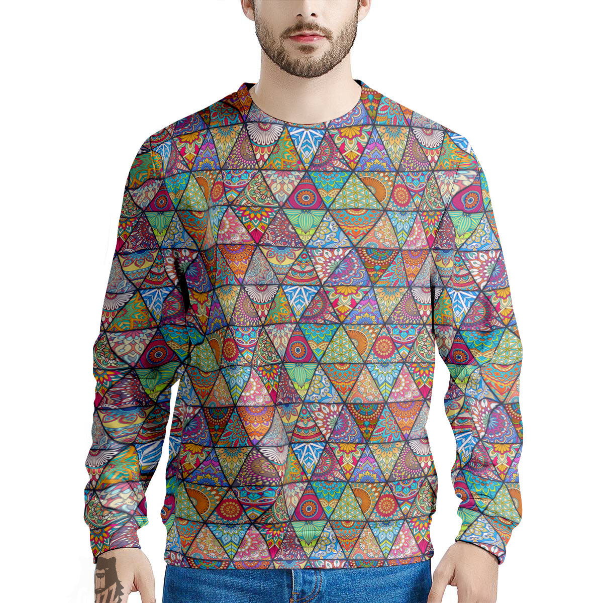 Patchwork Ethnic Mandala Print Pattern Men's Sweatshirt-grizzshop