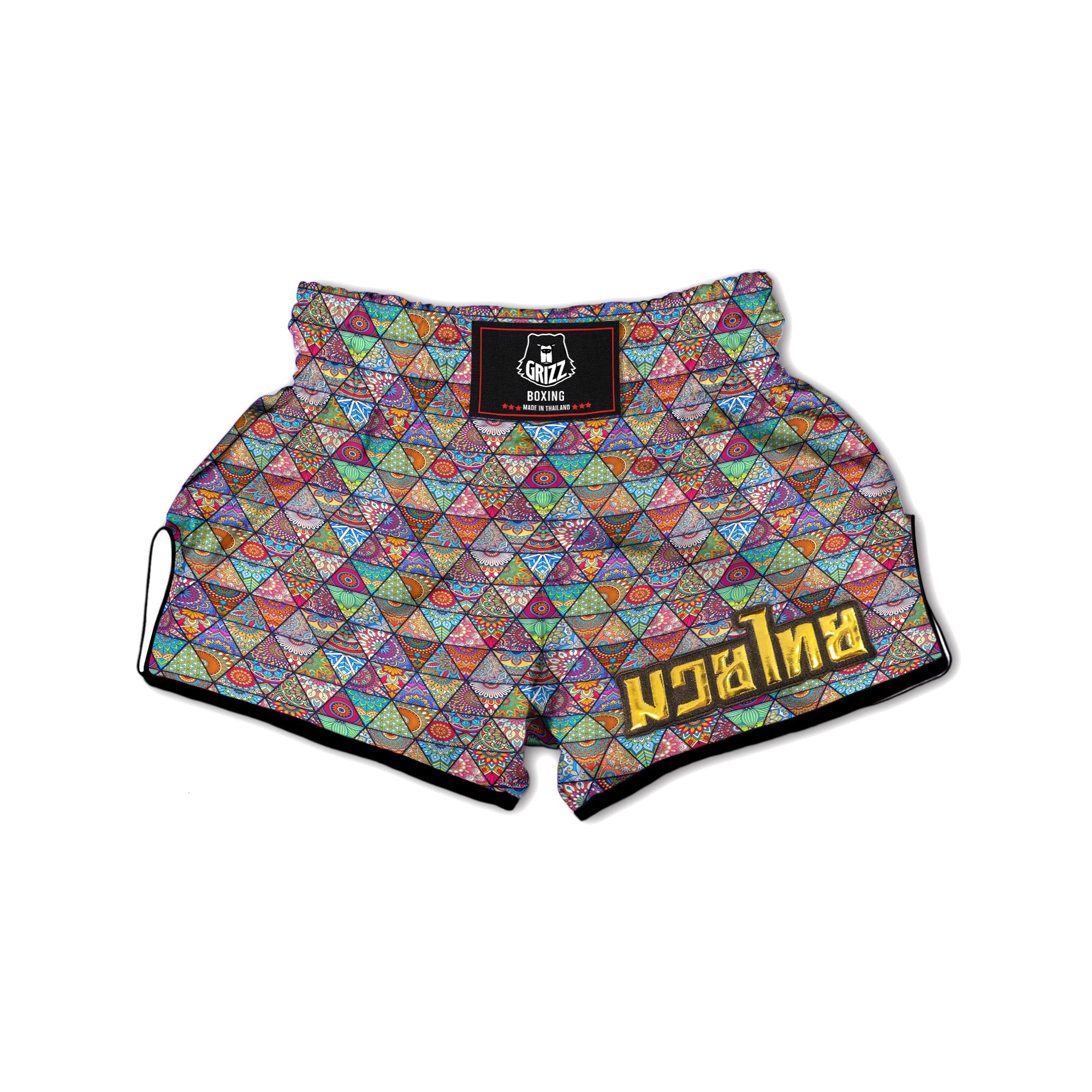 Patchwork Ethnic Mandala Print Pattern Muay Thai Boxing Shorts-grizzshop