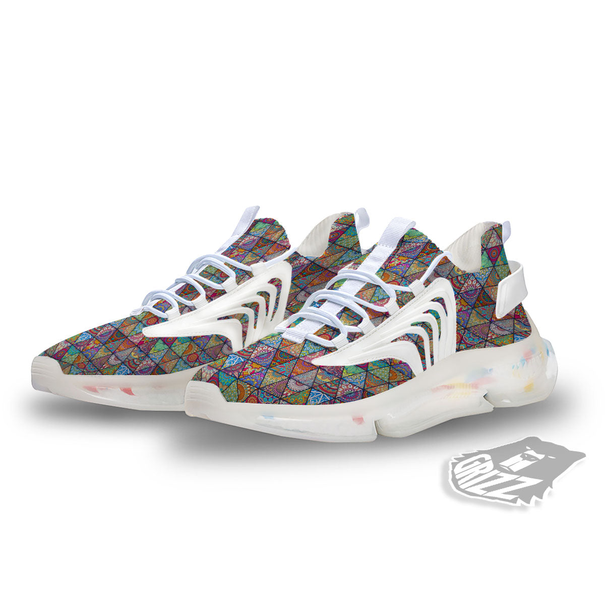 Patchwork Ethnic Mandala Print Pattern White Gym Shoes-grizzshop