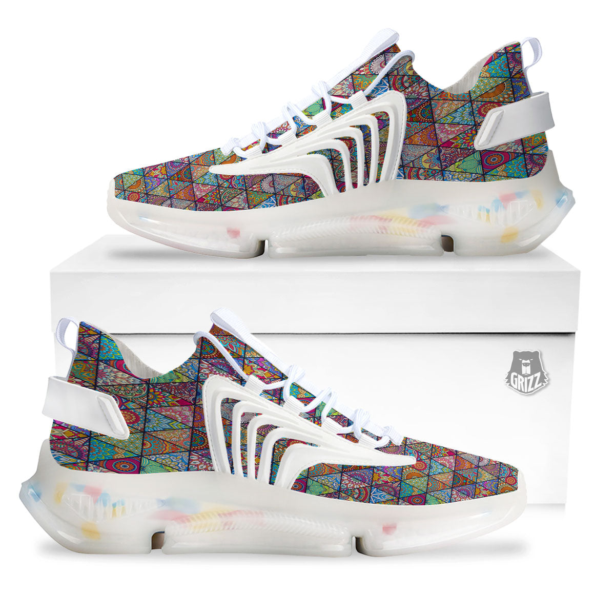 Patchwork Ethnic Mandala Print Pattern White Gym Shoes-grizzshop