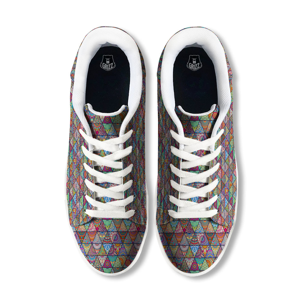 Patchwork Ethnic Mandala Print Pattern White Low Top Sneakers-grizzshop