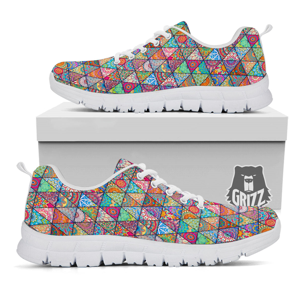 Patchwork Ethnic Mandala Print Pattern White Sneaker-grizzshop