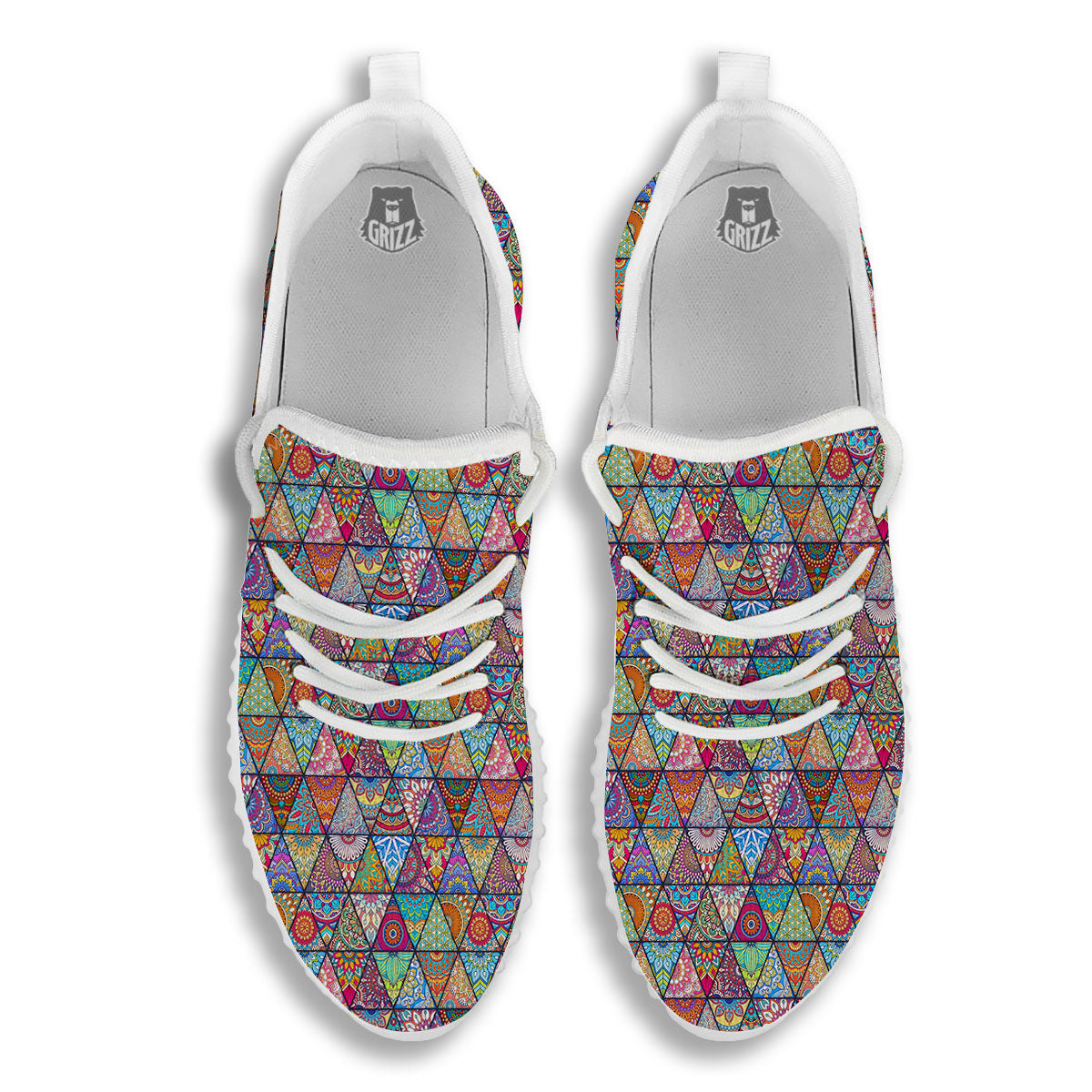 Patchwork Ethnic Mandala Print Pattern White Walking Shoes-grizzshop