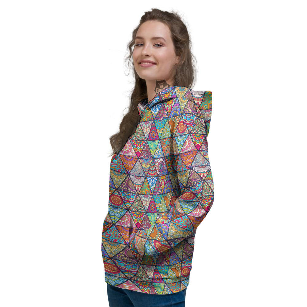 Patchwork Ethnic Mandala Print Pattern Women's Hoodie-grizzshop