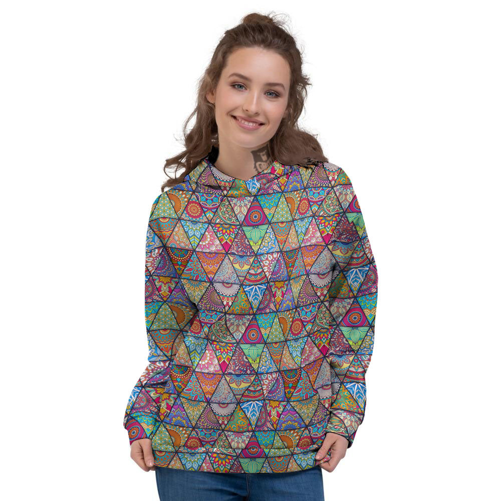 Patchwork Ethnic Mandala Print Pattern Women's Hoodie-grizzshop