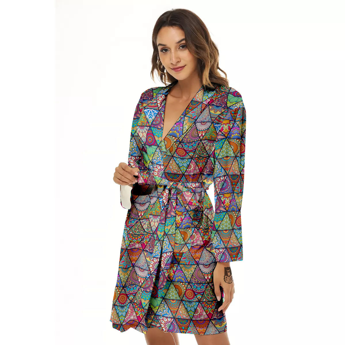 Patchwork Ethnic Mandala Print Pattern Women's Robe-grizzshop